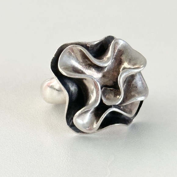 Silpada 925 Sterling Silver Large Chunky Modernist Flower Band Ring Size 6.25 - Picture 4 of 10
